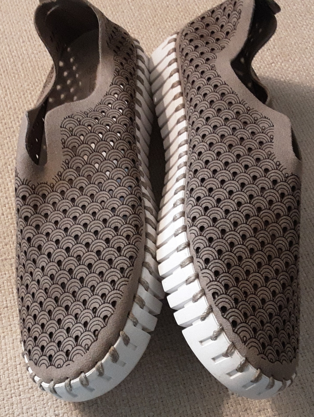 Ilse Jacobsen EU 37/6 US Taupe Slip-On Perforated Flats Hornbak Comfort Chic